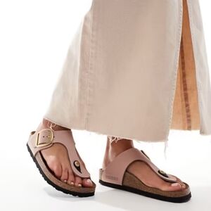 Birkenstock Gizeh big buckle sandals in pink nubuck leather Size 37